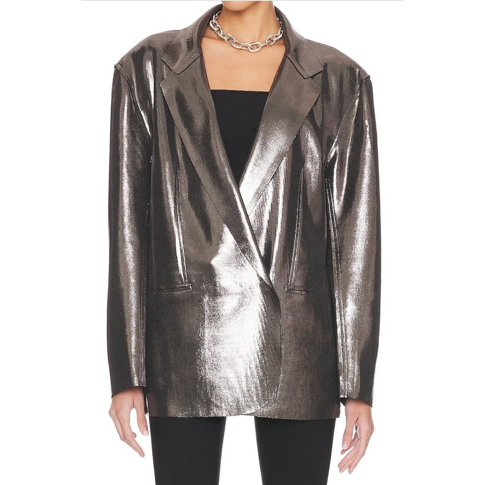 Normal Kamali Oversized Double Breasted Jacket Gunmetal Silver Grey Metallic S